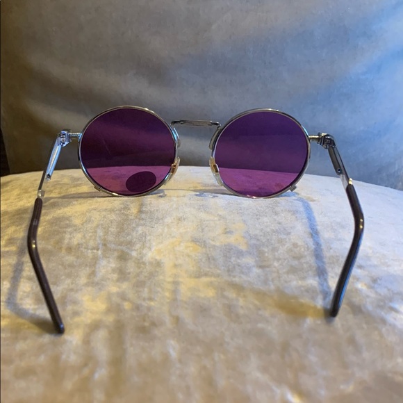 NEW! Purple Round Lens Sunglasses Silver Designed Metal Spring Sides - Picture 4 of 14